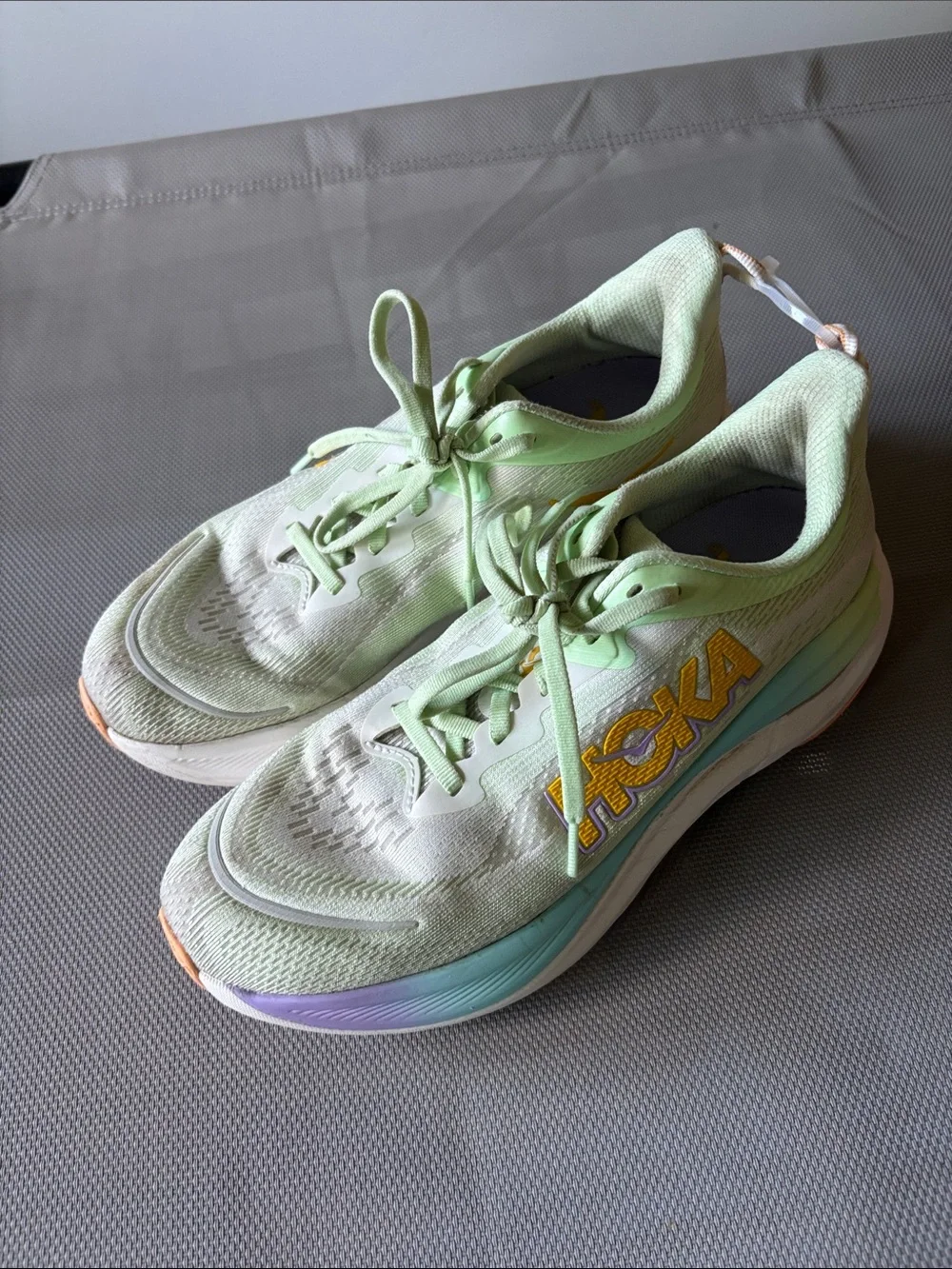 Hoka Women's Light Green sky flow Athletic Running Shoes with Pastel Accents